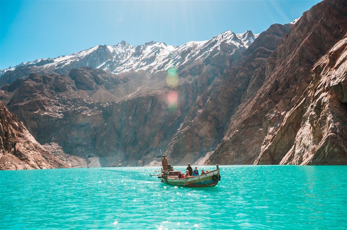 Attabad Lake turquoise waters and mountain peaks